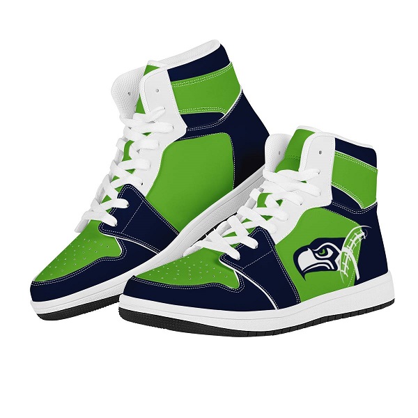 Men's Seattle Seahawks High Top Leather AJ1 Sneakers 001 Men's Seattle Seahawks High Top Leather AJ1 Sneakers 001